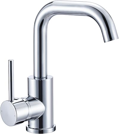Peppermint Mono Basin Mixer Tap Chrome 360° Swivel Swan Neck Bathroom Sink Taps