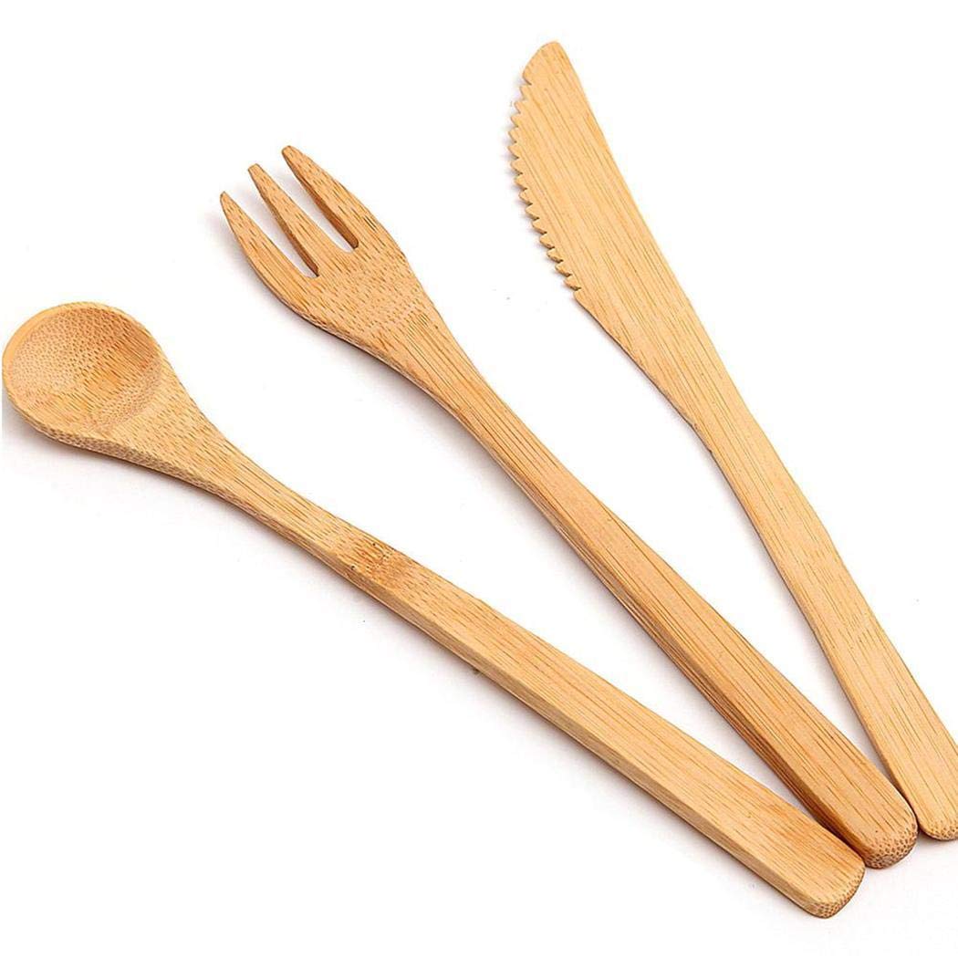 yiyioi 8pcs Portable Home Bamboo Cutlery Set Outdoor Tableware Set Mixed Cutlery Sets