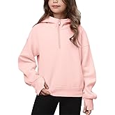 Haloumoning Girls Athletic Quarter Zip Fleece Hoodies Kids Side Slits Sweatshirts Thumb Hole Pullover Tops 5-14 Years