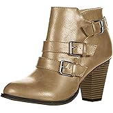 Forever Women's Buckle Strap Block Heel Ankle Booties, Taupe 6
