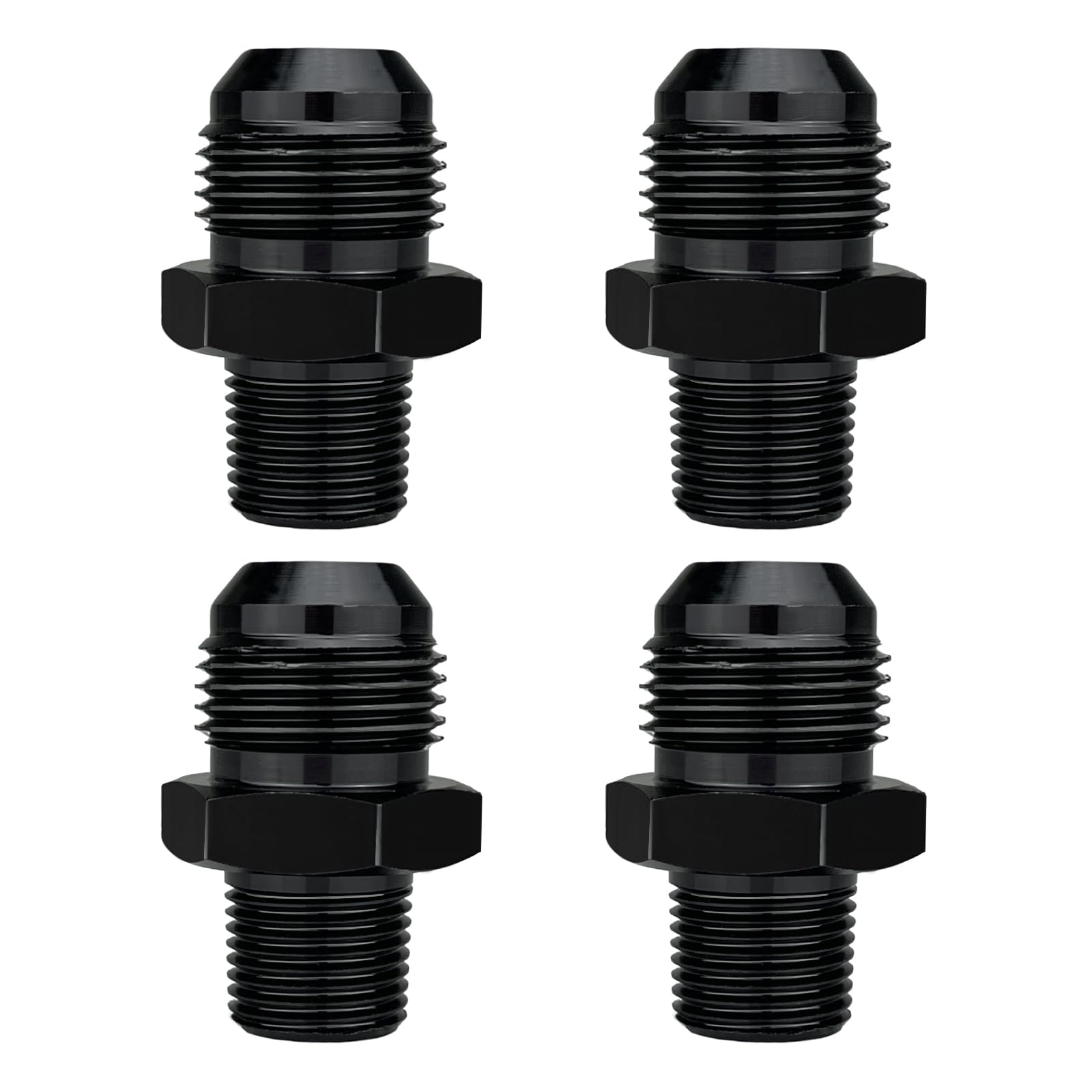 Photo 1 of 12AN Male Flare to 1/2" NPT Pipe Fitting Adapter Aluminum Straight Black, Pack of 4