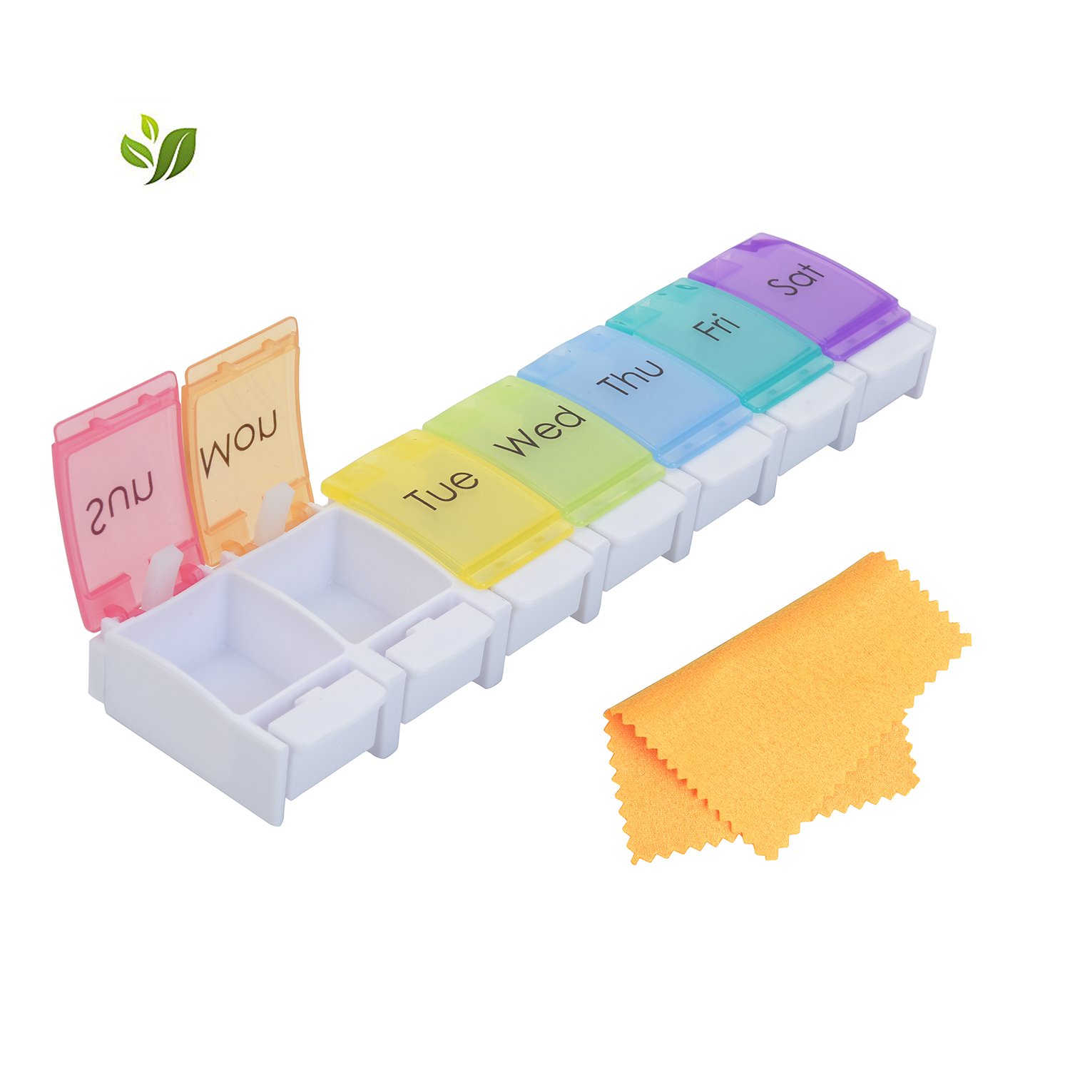 Pill Organizer, CHC Weekly Pill Planner Portable Travel Pill Container with Spring Assisted Open Large Compartments to Vitamins, Fish Oil, Supplements, Rainbow