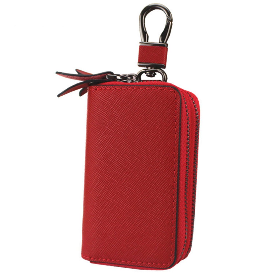 Esdrem Unisex Genuine Leather Key Case Holder Double Zipper Car Keychain Wallet Coin Purse (Red Large)