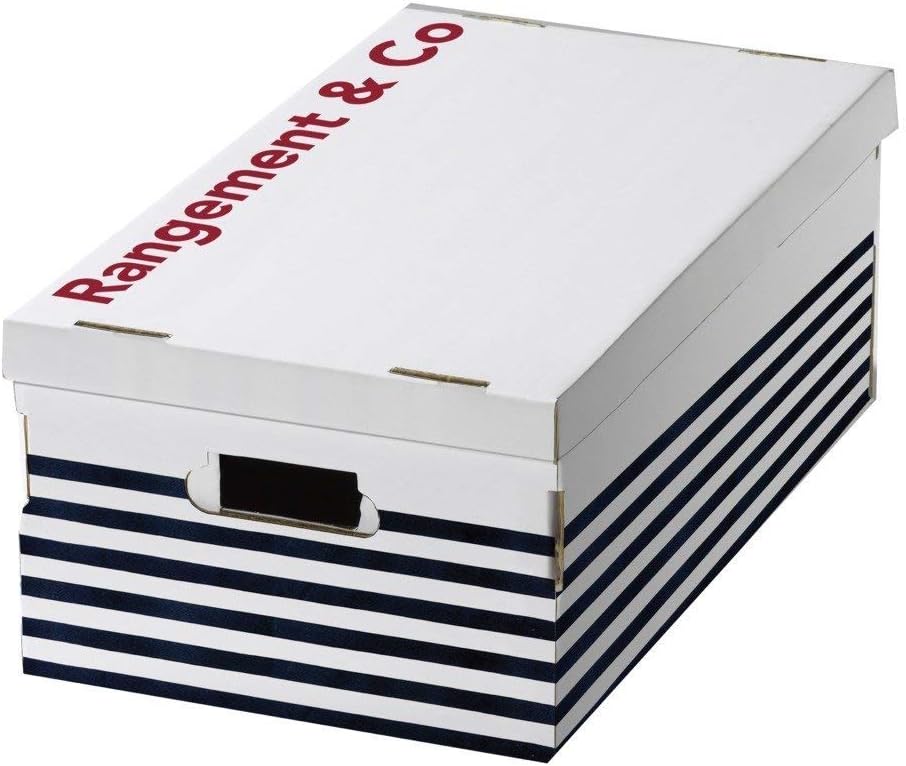 CompactorHome Storage Three Piece Mariniere Box Set, White/Navy, Blue/Red, CARDBOARD