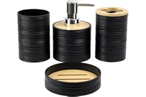 HADEEONG Bathroom Accessory Set, 4PCS Black Bathroom Decor Bathroom Accessories Set Includes Soap Dispenser, Soap Dish, Tooth
