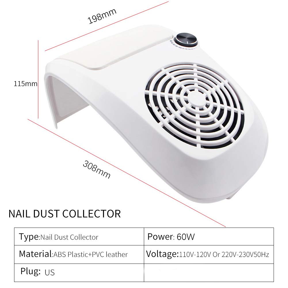 JEWHITENY Nail Dust Collector Vacuum Cleaner Professional Powerful Manicure Machine with 2 Dust Bag Nail Art Salon Equipment Adjustable Speed Collector : Beauty