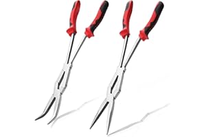 LEONTOOL Straight and 45-Degree Bent Needle Nose Pliers Set 2Pcs Double Jointed Needle Nose Pliers Set Extra Long Needle Nose