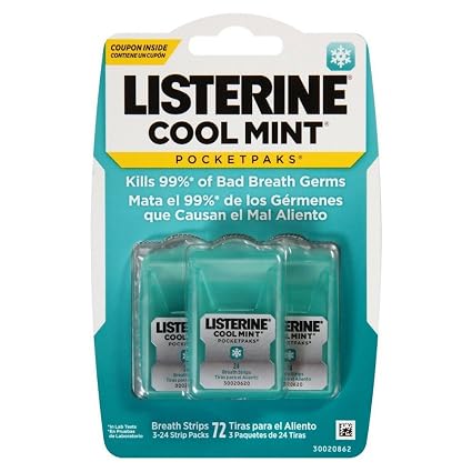 Listerine pocketpaks breath strips - Cool mint pullulan, flavors, Menthol, aspartame, potassium acesulfame, copper gluconate, p (012547433203)