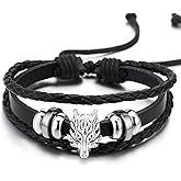 COOLSTEELANDBEYOND Mens Dragon Head Braided Leather Bracelet, Three-Strand Leather Wristband Wrap Bracelet
