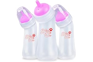 Xuanda Pet Feeding Bottle,3 Pack Wide Mouth Angled Nursing Bottle, 3 Sizes Nipples with Ventilation Valve Resistant Tearing Perfect for Puppies, Kittens, Small Wildlife(Pink)