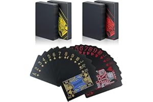 2 Pack Black Playing Cards - HD Waterproof Plastic Poker Cards, Standard Size Index,Washable Durable Cards