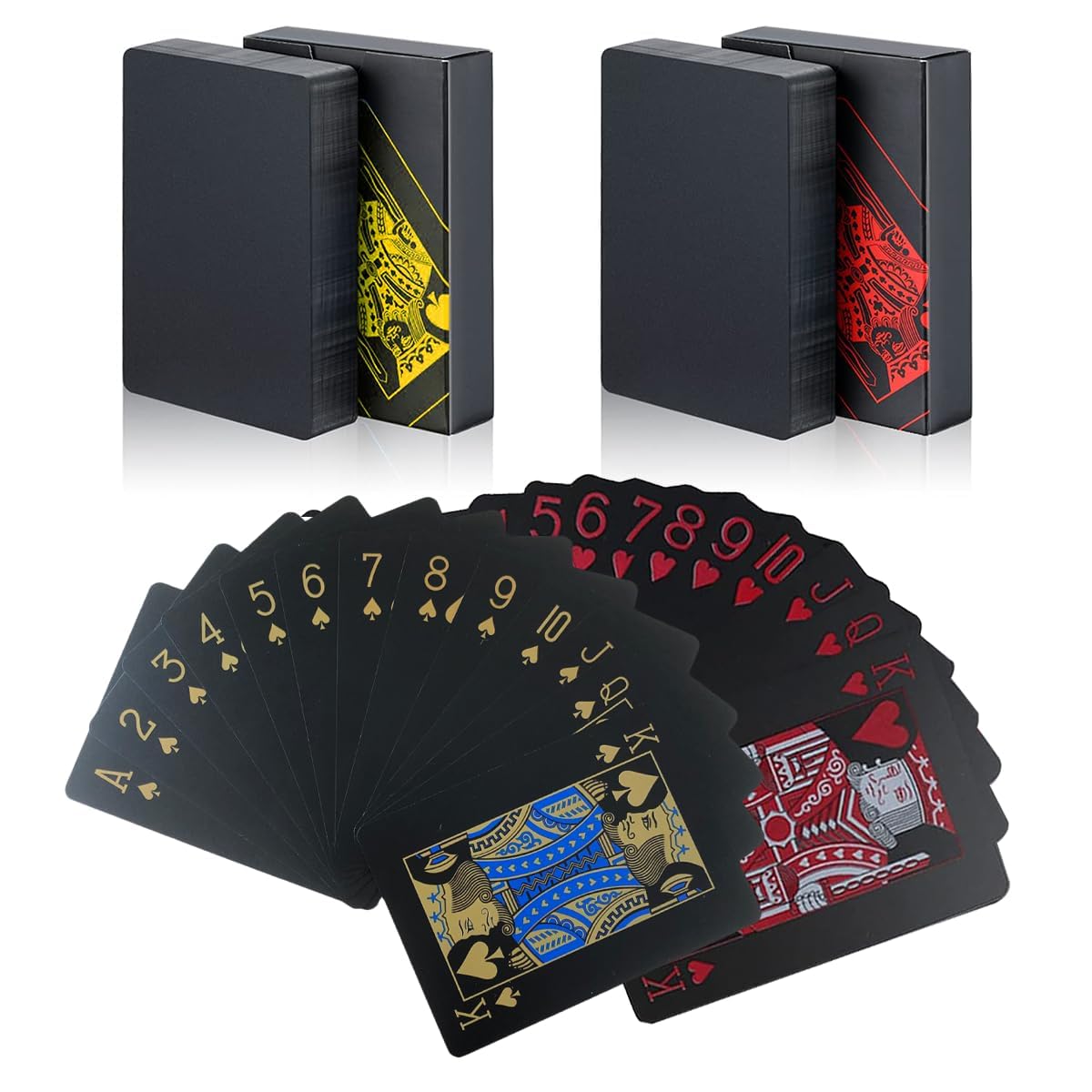 SWINILAYA Waterproof Poker Cards 2 Decks PVC Standard Playing Cards Set, 52 Card Deck, Waterproof Card Game (Gold & Red)