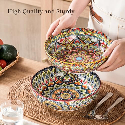 Henten Home Juego de platos hondos de pasta, 2 platos hondos de colores, 1500 ml, cuencos multiusos para sopa, fideos, espaguetis, pasta, ensalada, serie Mylo, estilo boho
