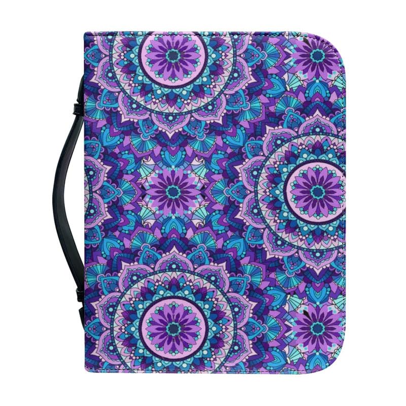 Garronmavis Blue Purple Mandala Flower Bible Cover Case for Women Mom Bohemia Flower Bible Tote Bag Floral Art Bible Accessories - M