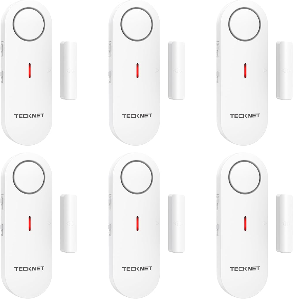 TECKNET Door Alarm Sensor Mini Window 6 Pack 100dB Quick Loud Ring HWA01806