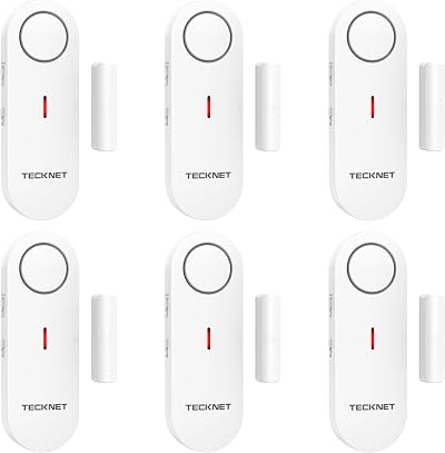 TECKNET Door Alarm Sensor Mini Window 6 Pack 100dB Quick Loud Ring HWA01806