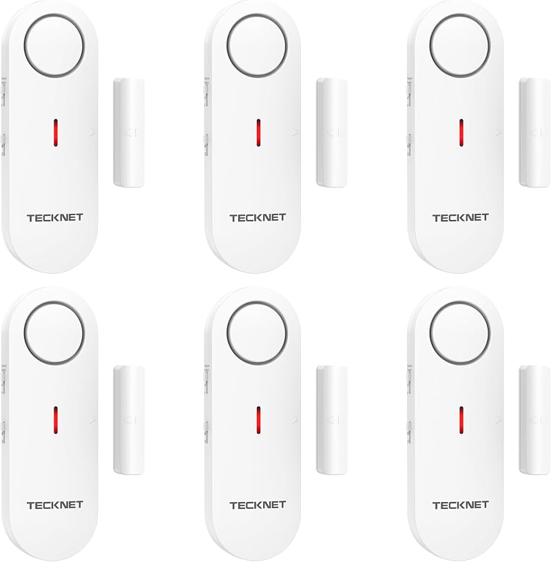 TECKNET Door Alarm Sensor Mini Window 6 Pack 100dB Quick Loud Ring HWA01806