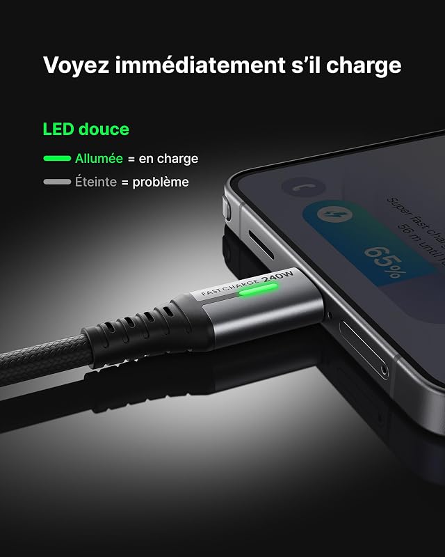 240W Cable USB C vers USB C, [2-Pack 2m] PD3.0 Câble USBC Type C