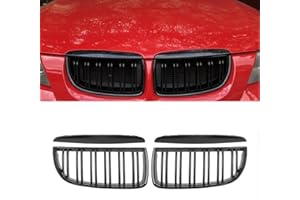 XGKH E90 Grill Front Kidney Grille Replacement Compatible With BMW 3 Series 2005-2008 E90 E91 320i 325i 325xi 330i 323i 328i 328xi 335i 335xi Easy Installation (Double Slats/Gloss Black, E90 (2005-2008))