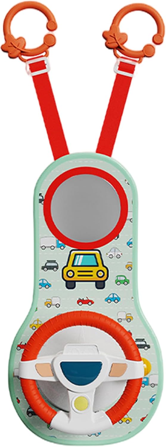 Car Steering Wheel Toy, Toddler Steering Wheel Toy for Car Seat 360° Rotation with Mirror, Music, Lights ＆ Driving Sounds, Stroller Toys for Baby