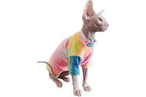 QBLEEV Sphynx Cat Clothes, Hairless Cats Rainbow Rendering T-Shirt for Spring Summer Autumn, Breathable Cat Wear Clothes Vest
