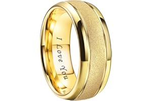 TUTISS 6mm 8mm Black/Gold/Rose Gold/White Tungsten Rings for Men Women Fashion Engagement Wedding Bands Sandblasted Finish I Love You Engraved Comfort Fit