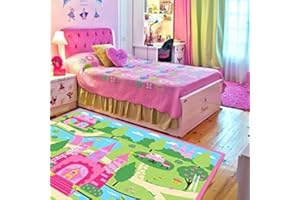 HUAHOO Pink Girls Bedroom Rugs Cartoon Castle Kids Rug Bedroom Floor Rugs Nylon Cartoon Kids Living Room Carpet (80x120cm(31.5''x47''))