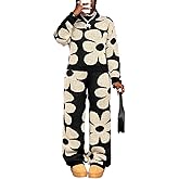 REASERAL Womens Loose 2 Piece Outfits Floral Printed Knit Long Sleeve Top Wide Leg Pants Casual Lounge Sets Sweatsuit