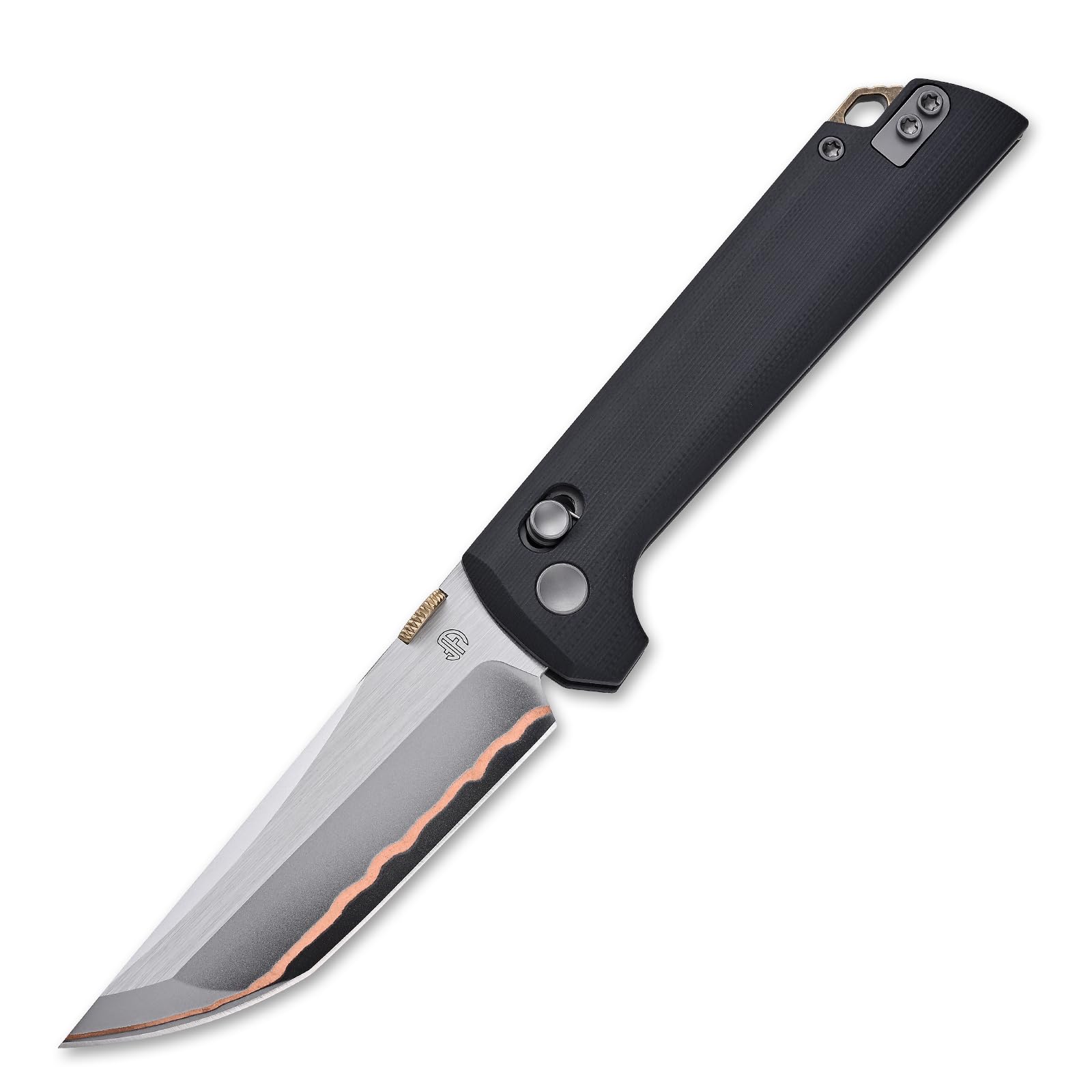 Photo 1 of Folding Pocket Knife for Men, CHOP New.45-Style Thumb Disc Tanto, 3.59” Copper-Inlaid Damascus Steel (10Cr15CoMoV Core), G10 Handle, Outdoor Camping EDC With Reversible Pocket Clip(2418 BK 5)