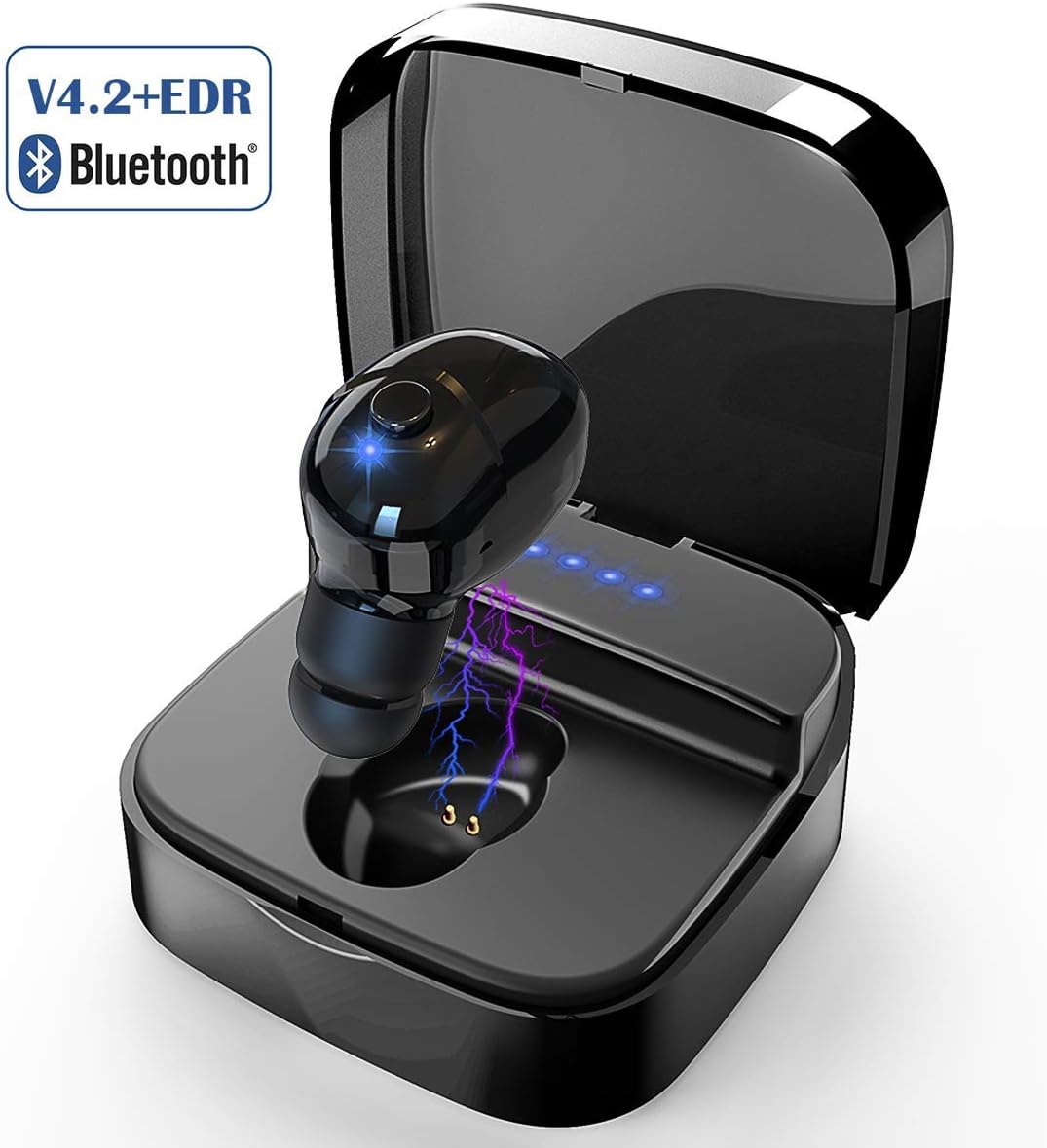 Mini Bluetooth Earbud, Smallest V4.2 Wireless Headphone with 8 Hours Playtime Invisible Headset Car earpiece with HD Mic & Charging Case 8 Times for iPhone and Android Smart Phones(One Pcs) (Black)