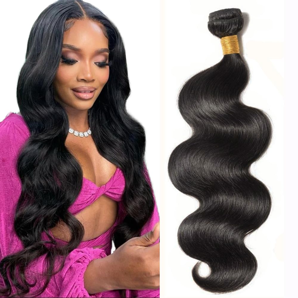 Brazilian Virgin Body Wave Bundles 24Inch 100% Unprocessed Body Wave Human Hair Weave 1 Bundle Long Inch Human Hair Weave Natural Black Color