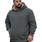 wulanhada Men's Sherpa Hoodie Big and Tall Men Fleece Pullover Hoodie Thick HoodiesHeavyweight Winter Hooded Sweatshirt with Kangaroo Pocket Grey