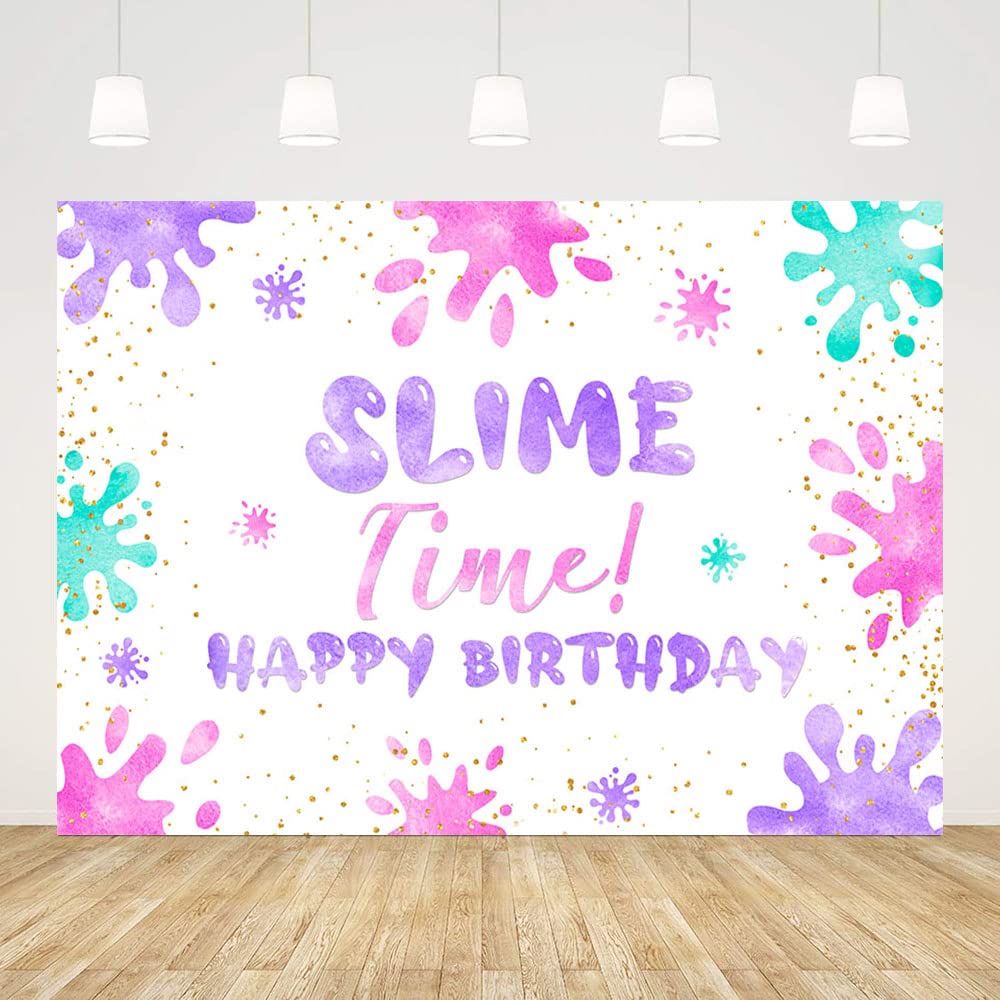 Photo 1 of ABLIN 7x5ft Slime Time Birthday Backdrop for Party Colorful Graffiti Glow Splatter Kids Colorful Fiesta Banner Baby Girl Boy Slime Party Favors Photo Shoot Props
