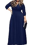 POSESHE Women's Solid V-Neck 3/4 Sleeve Plus Size