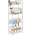 SPACEKEEPER Acrylic Rolling Storage Cart 4 Tier Clear Bathroom Cart Organizer, Transparency Rolling Utility Cart Laundry Room Organization Multifunction Mobile Shelving Unit for Office, Living Room