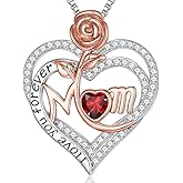 CCJM Rose Birthstone Gifts for Mom, S925 Sterling Silver Rose Heart Pendant Birthstone Necklace Mothers Day Valentines Day Christmas Birthday Jewelry Gifts for Mom