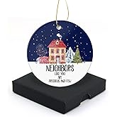 Neighbors Like You are Precious and Few Christmas Ornament 2025 Round Christmas Tree Ornaments Keepsake Gifts for Neighbors Home Decor Flat Circle Ceramic Ornament 3inch with a Gift Box