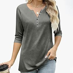3/4 Length Sleeve Womens Tops Dressy Trendy Button