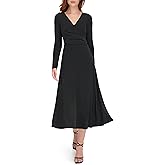 Tommy Hilfiger Womens Long Sleeve V-Neck Side Drape Dress