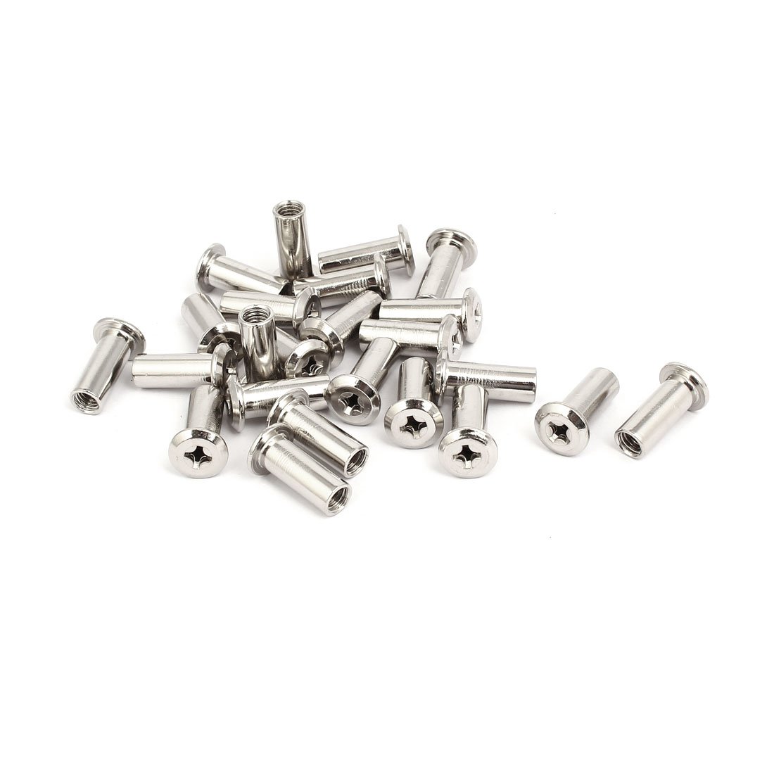 Sourcingmap M6x20mm Female Thread Phillips Head Barrel Nut Furniture Fittings 24pcs