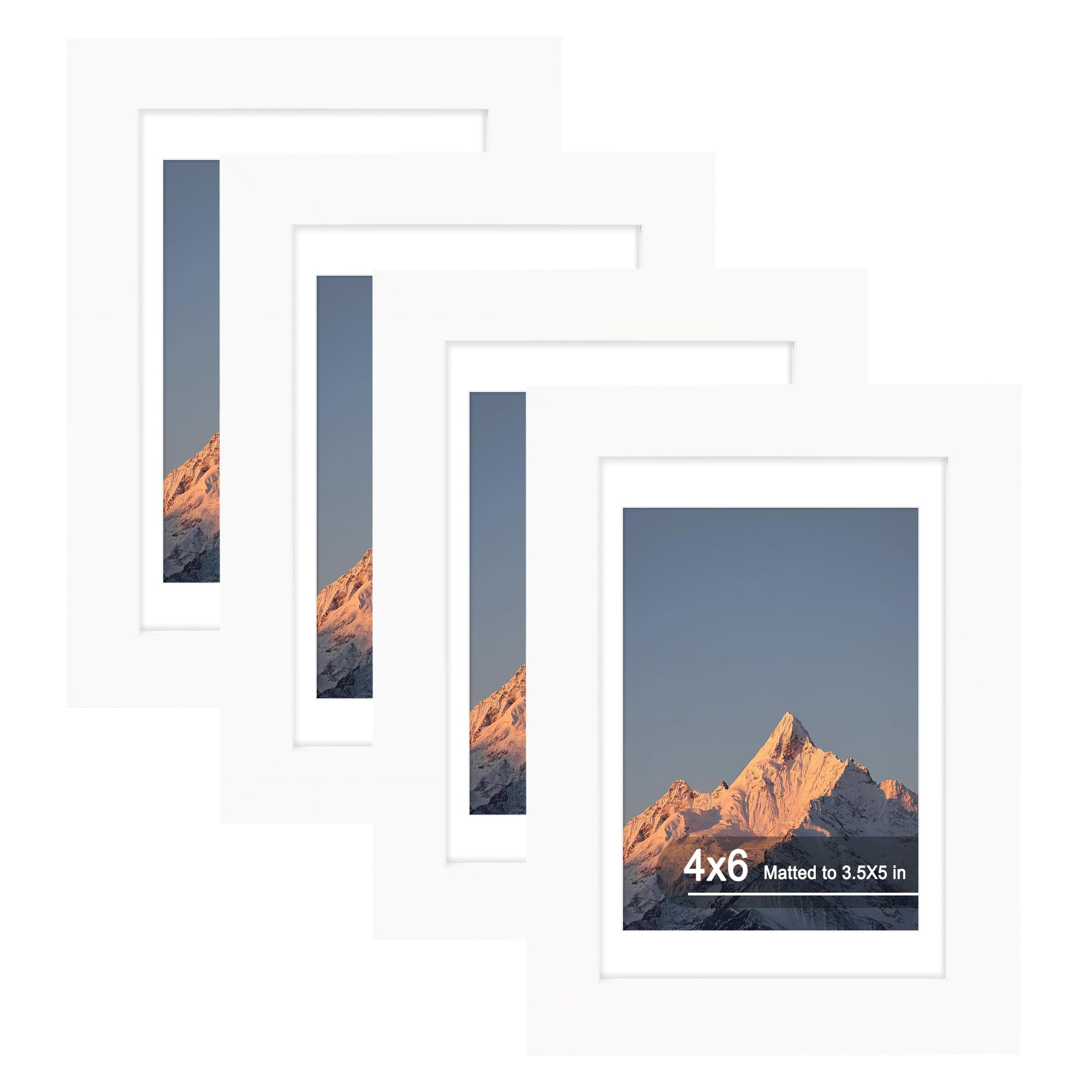 SZYUU 4x6 Picture Frame Set of 4, High Definition Real Glass, Display Pictures 3.5x5 with Mat or 4x6 Without Mat, Gallery Wall Hanging or Tabletop Photo Frames, White