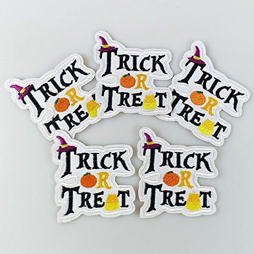 10pcs Halloween Trick or Tread Lettler Candy Corn Pumpkin Iron On Sew On Cloth Embroidered Patches Appliques Machine Embroidery Needlecraft Sewing Projects 60x65mm