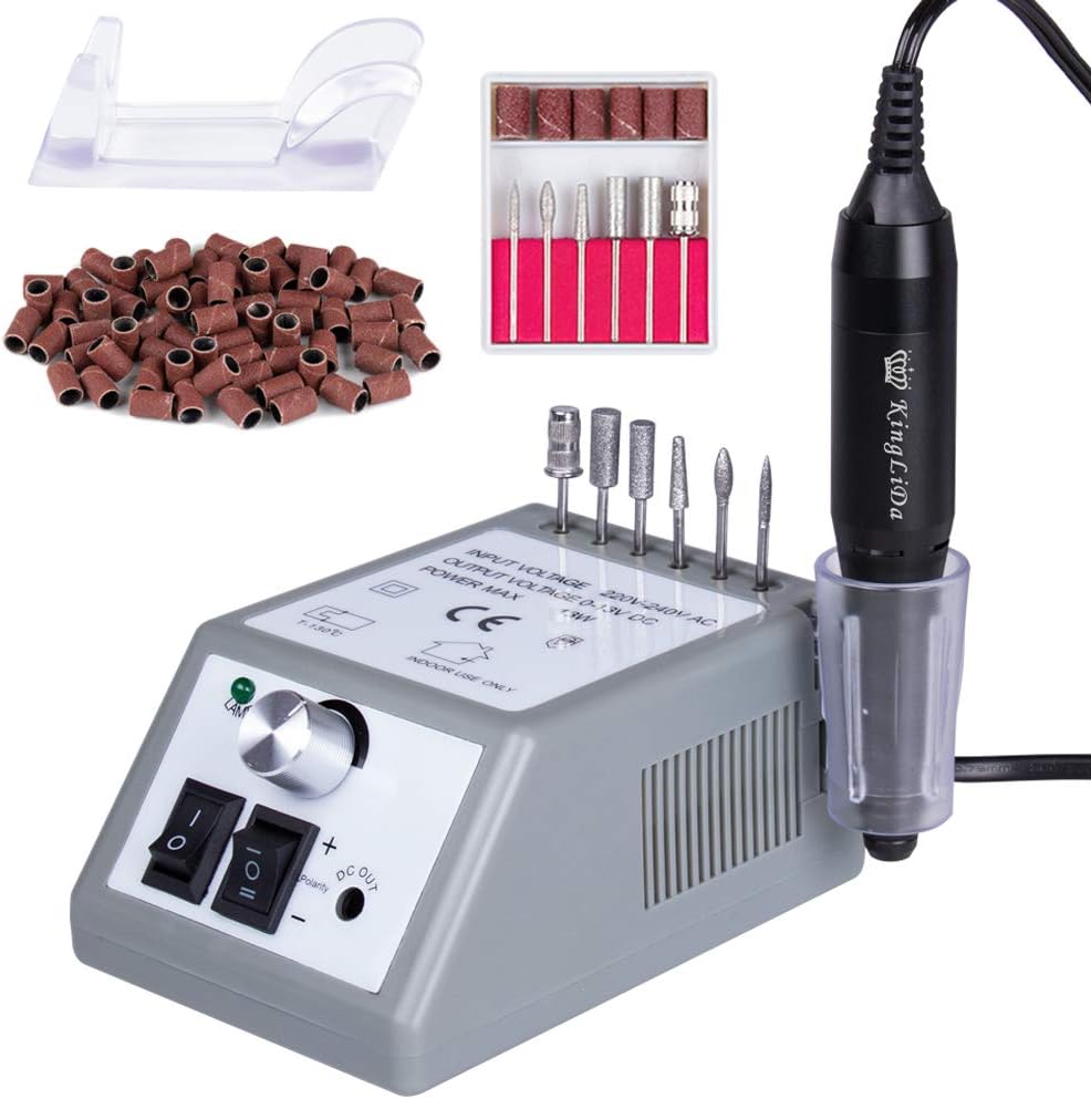 Professional Electric Nail Drill 20000 RPM Efile Buffer Manicure Grinder Tools for Acrylic Nails with Nail Drill Bits Set and Sanding Bands (Grey)