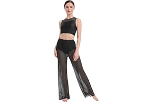 IBAKOM Lyrical Dance Costume for Women Tank Top Cutout Back Adult Contemporary Dance Outfits Wide Leg Pant Modern Dancewear