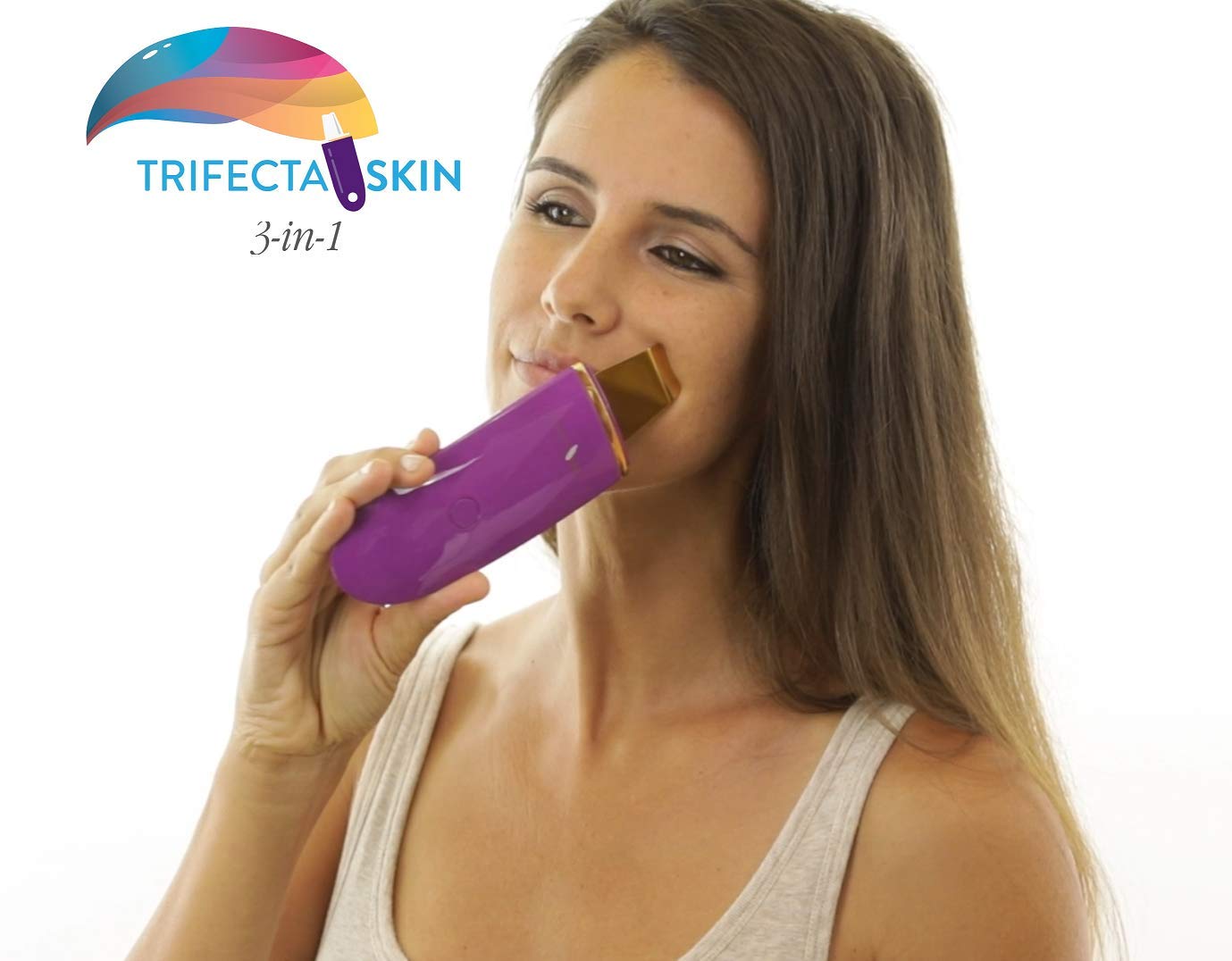 Trifecta Skin Premium 3-in-1 24K Gold Skin Scrubber w/Blue Light Therapy, Galvanic Ion, Micro-current Face Lift Pore Extractor (Trifecta Skin 24K Scrubber): Beauty