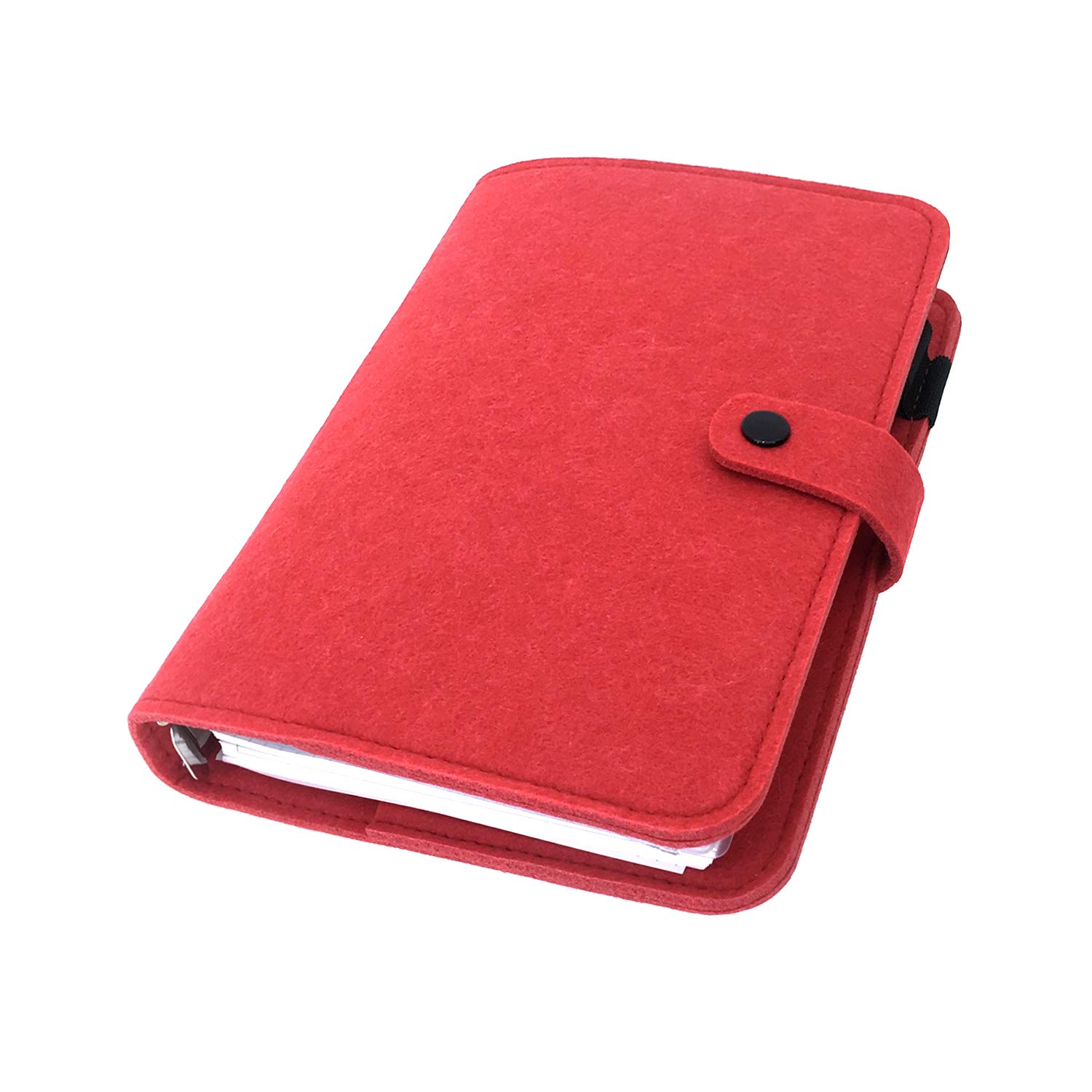 A6/ A5 6-Holes Felt Cover Round Ring View Binder File Folder for Loose Leaf Sheet Protectors/Binder Cover Protector, Vivid Red, A5 Combo