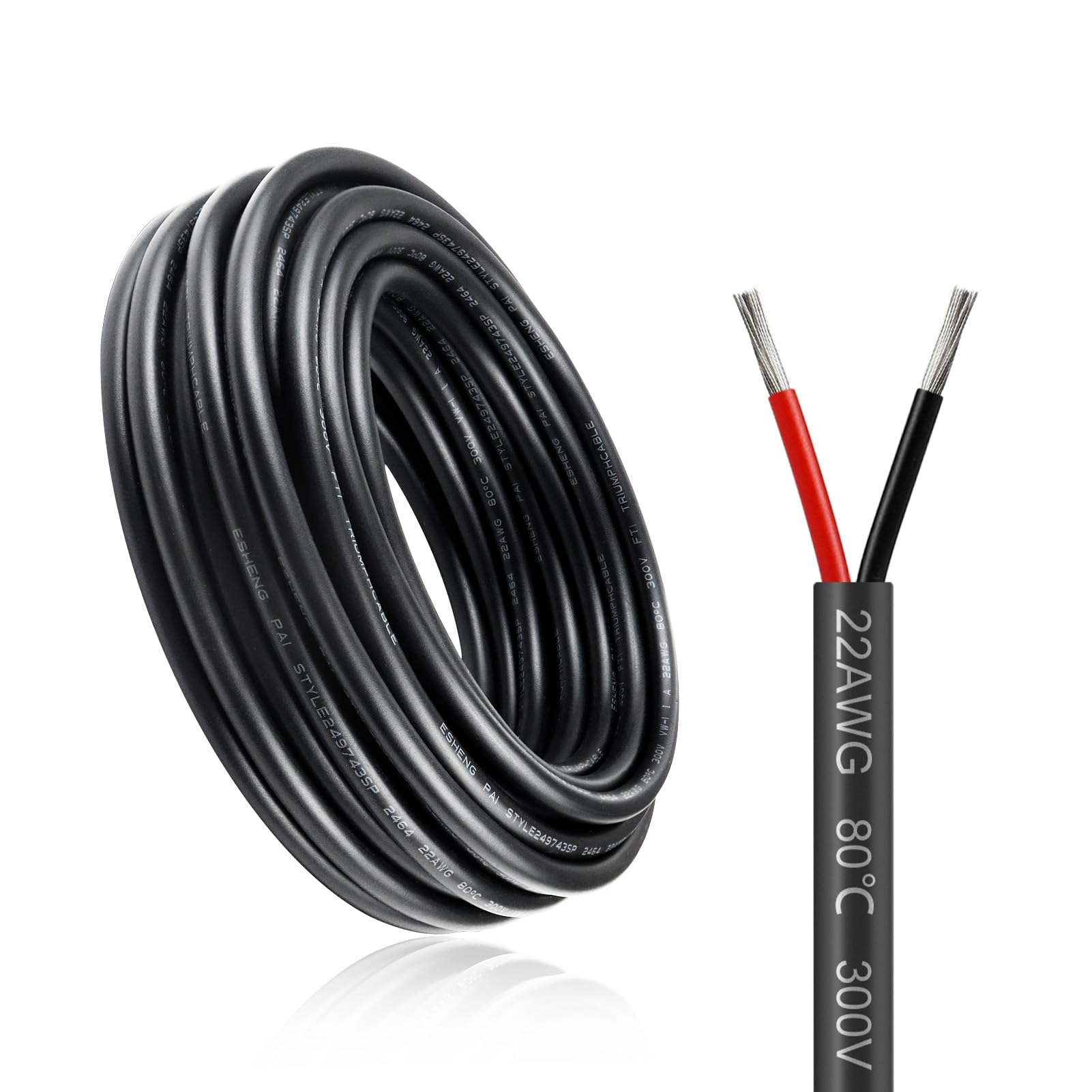 10M/32.8ft 12V Low Voltage Wire, Outdoor Landscape Lighting Cable, 2 * 0.3mm² Conductor Extension Cable, 22AWG Electrical Cord Red & Black Tinned Copper Hookup Wire Kit, 2 Core 12v cable — image 1