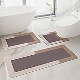 HelloTree 3PCS Bath Mat Rug Rubber Non Slip Quick Dry Rug Sets Super Absorbent Thin Bathroom Rugs Fit Under Door Khaki Washable Bathroom Floor Mats for in Front of Bathtub, Shower Room, Sink