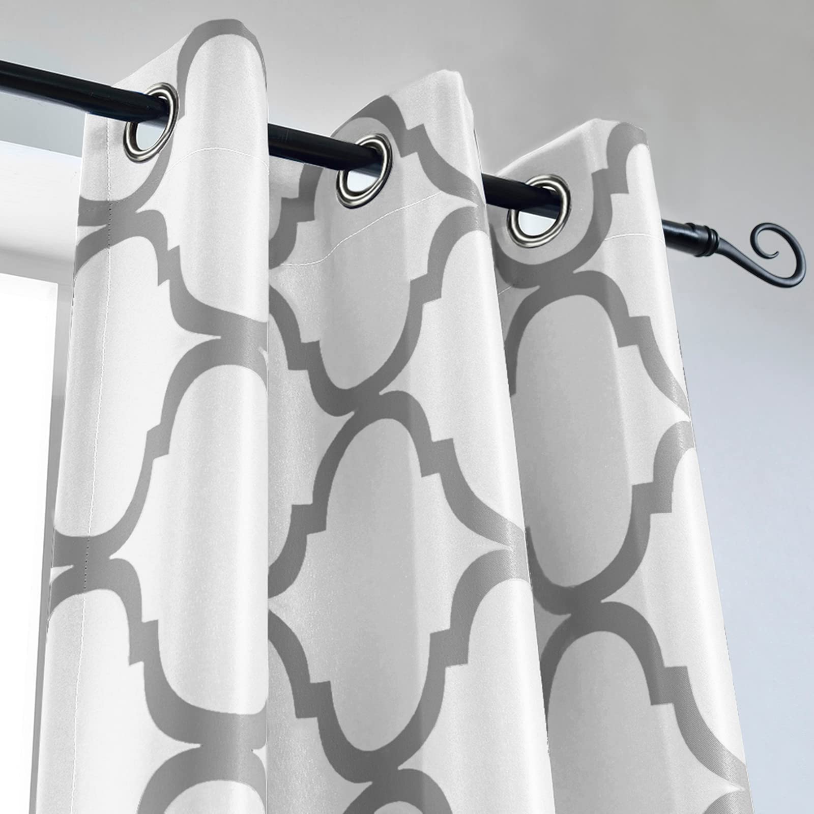 Photo 1 of Melodieux Moroccan Fashion Room Darkening Blackout Grommet Curtain for Bedroom Living Room, 42 by 63 Inch, Off White/Grey (1 Panel)