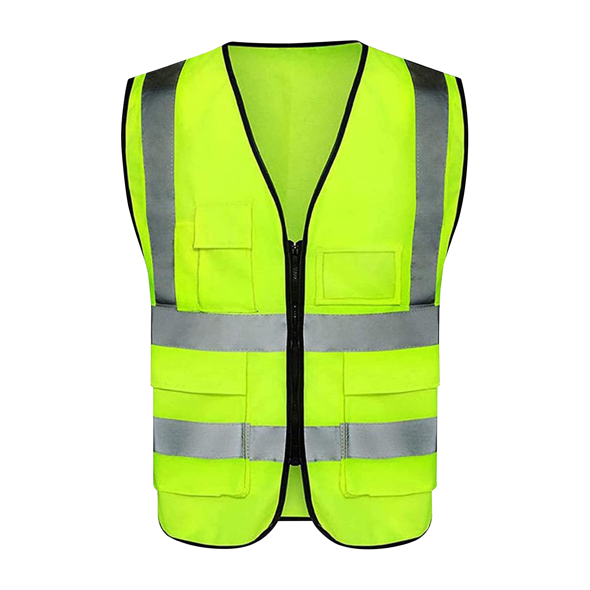 STERUN Hi Vis Safety WaistCoat Yellow Vest With High Reflective Visibility strips Zipper & Pockets For Running, Traffic Work Unisex Jacket | Workwear Waistcoat (Green, L)